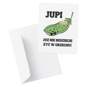 Kartka ślubna „Jupi, już nie będziecie żyć w grzechu!”