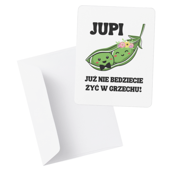 Kartka ślubna „Jupi, już nie będziecie żyć w grzechu!”